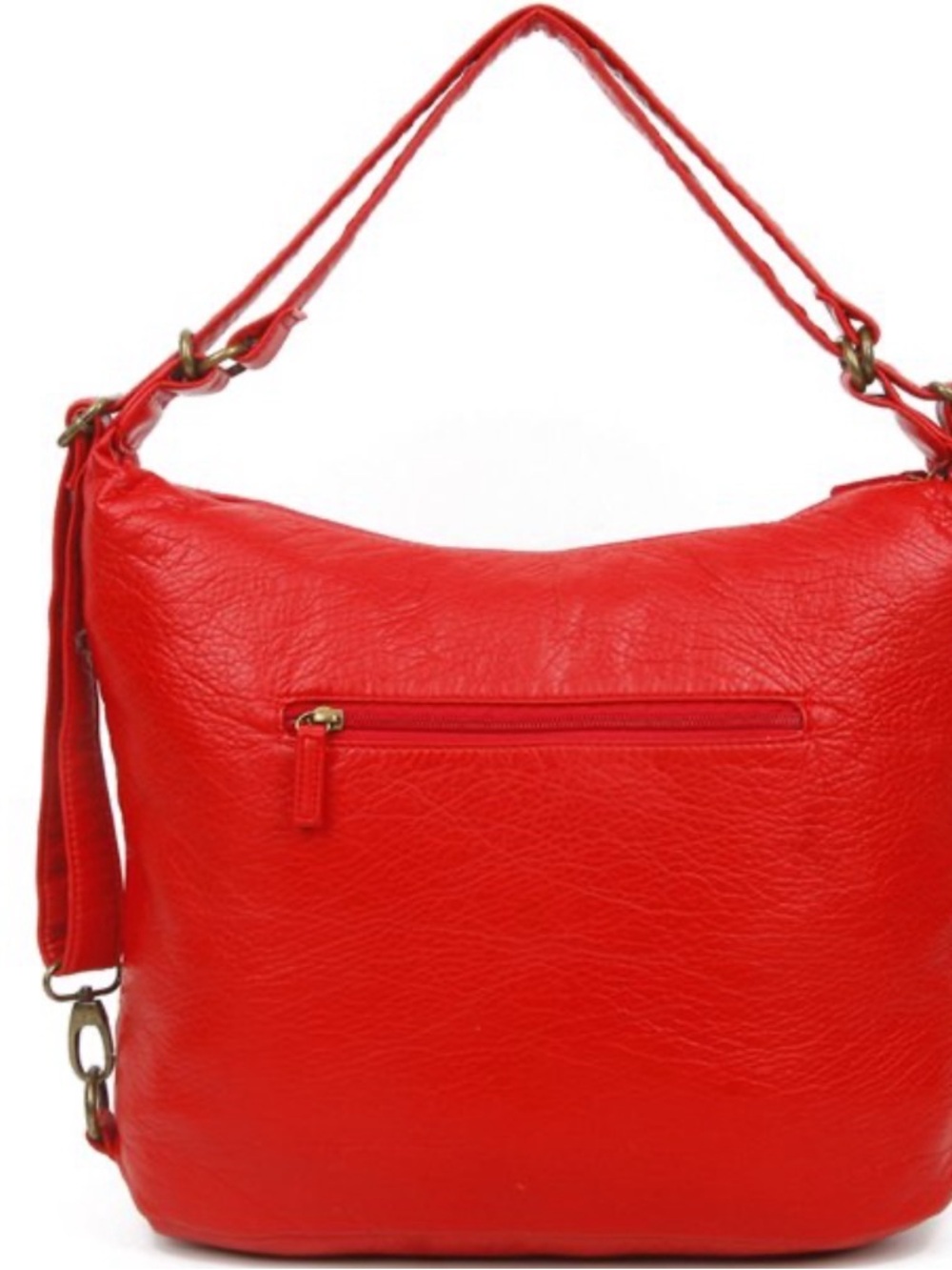 Bold Red Women's Shoulder Bag with Front Pockets - Picture 3 of 5